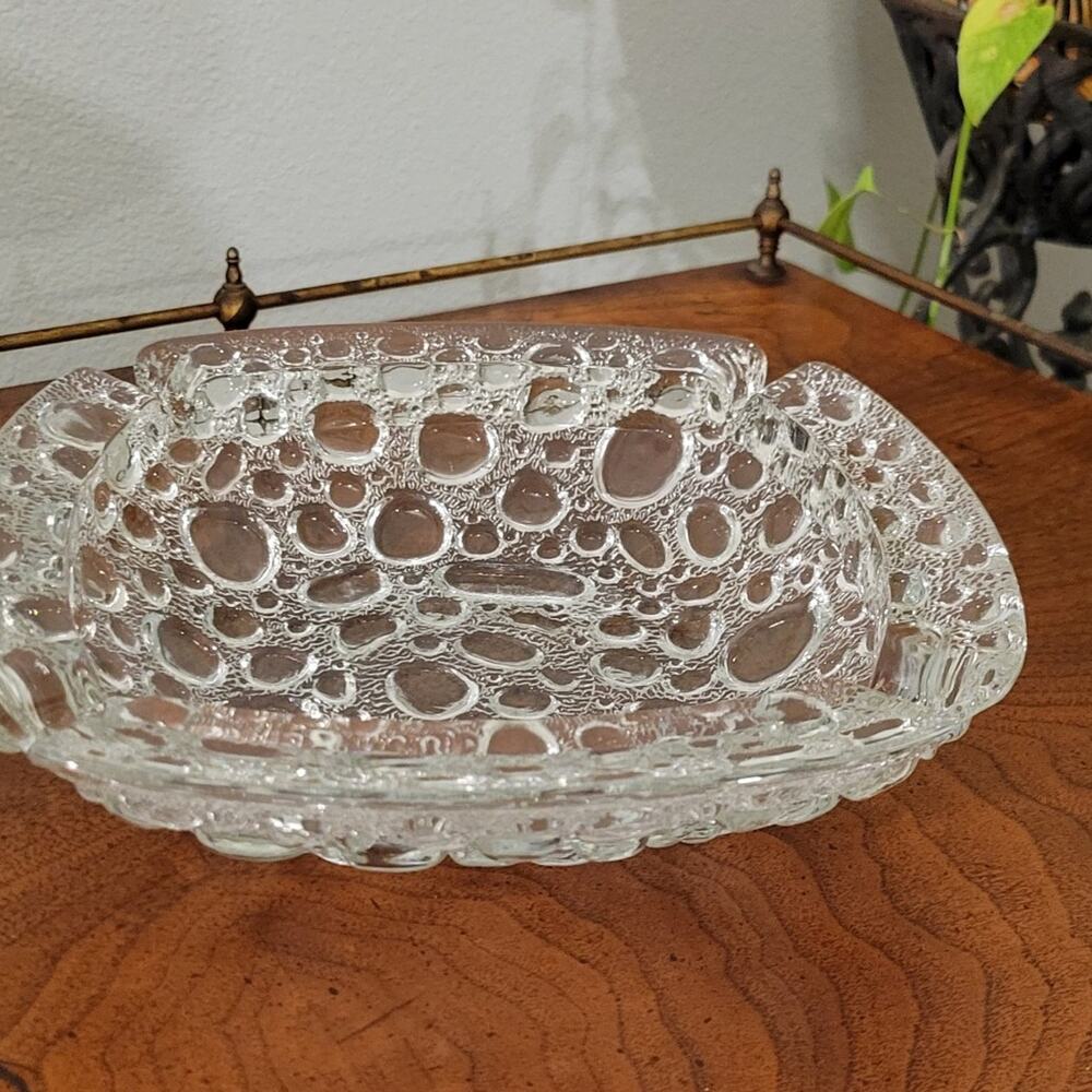 Vintage Pebbles Ashtray Dish Clear Art Glass
